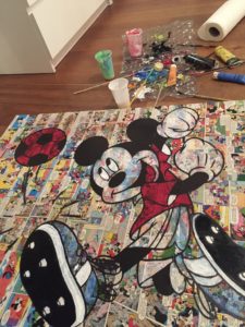 diana eger, art, kunst, Frankfurt, Popart, Auftragskunst, shop, customized art, wood, Mickey, mouse, comic, collage, soccer, Fussball