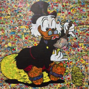 diana eger, art, kunst, Frankfurt, Popart, Auftragskunst, customized art, wood, Mickey, mouse, comic, collage, euro