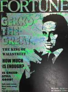 gordon Gekko, michael Douglas, wall street, Auftragskunst, spraypaint, Auftragsarbeit, kunst, customized art, remittance art, Frankfurt, diana eger